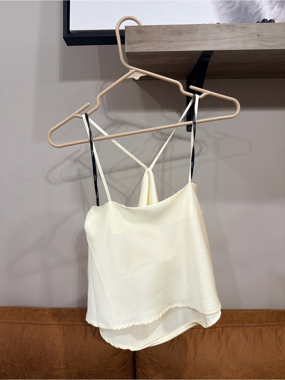Forever 21 Cream Double-Layer Satin Cami with Black Straps